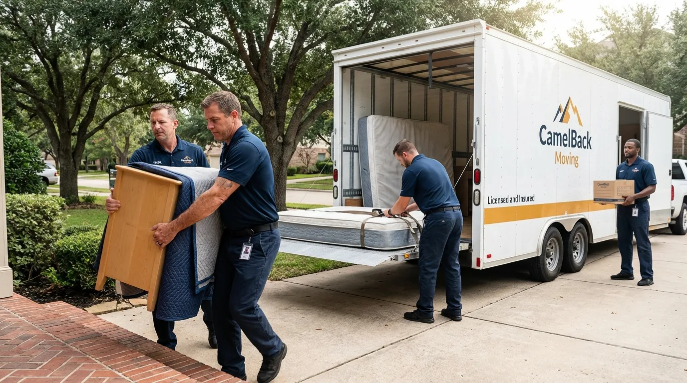 Crew loading residential truck for cross-state move from Prineville, OR