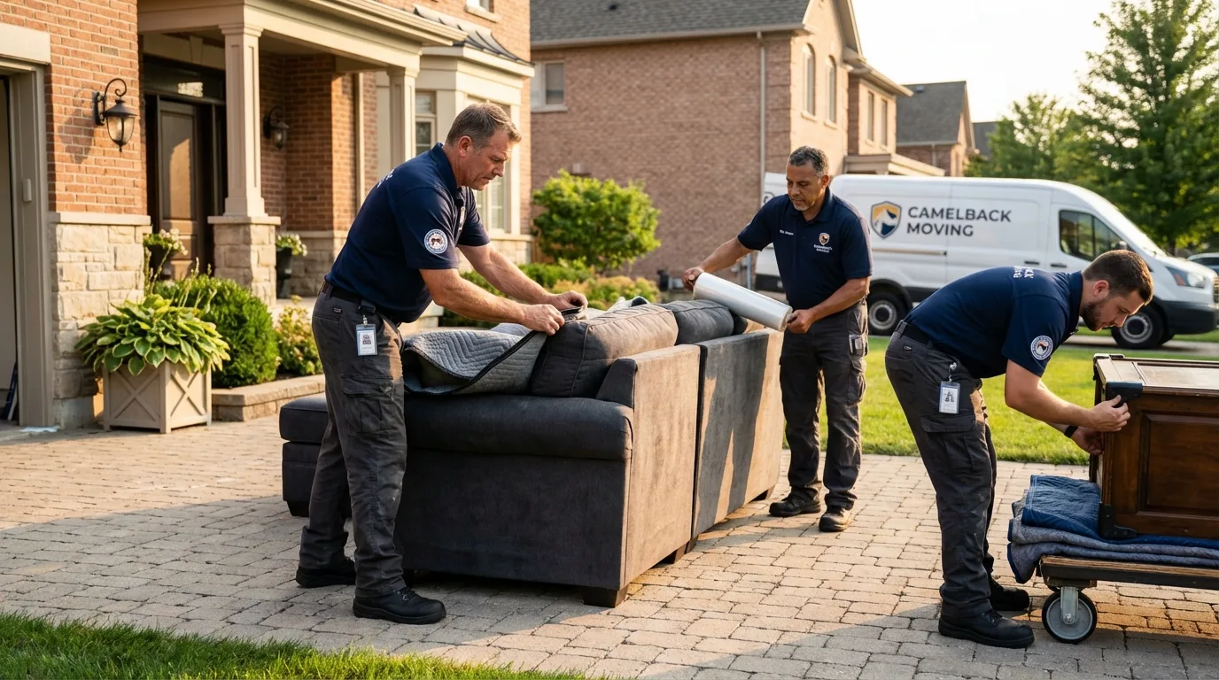 Large estate moving crew wrapping furniture in Prineville, OR